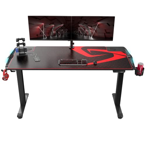 It’s_Organized Electric Height Adjustable Standing Desk 65 inch,Dual Motor Sit Stand Large Gaming Computer Desk with RGB LED Lights, Large Extended Gaming Mat for Gaming and Home Office