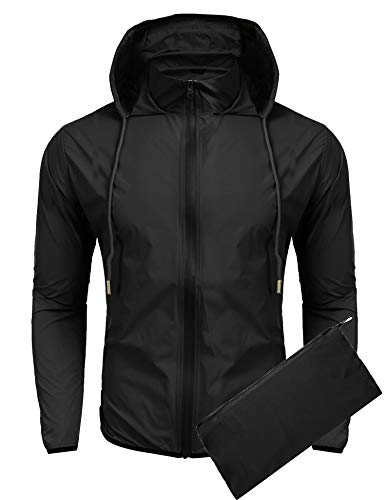 COOFANDY Unisex Packable Rain Jacket Lightweight Waterproof Hooded Outdoor Running Hiking Cycling Raincoat
