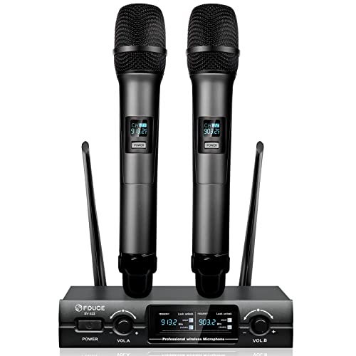 FDUCE Wireless Microphones System, Metal Dual Channel UHF Dynamic Microphone, Cordless Handheld Mics for Party, Home Karaoke, Conference Church, Wedding, Speech, SV322 (Gray)