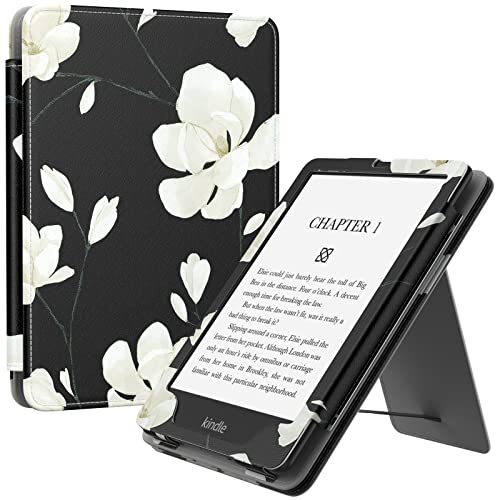 MoKo Case for 6.8″ Kindle Paperwhite (11th Generation-2021) and Kindle Paperwhite Signature Edition, Slim PU Shell Cover Case with Auto-Wake/Sleep for Kindle Paperwhite 2021, Black & White Magnolia