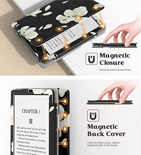MoKo Case for 6.8″ Kindle Paperwhite (11th Generation-2021) and Kindle Paperwhite Signature Edition, Slim PU Shell Cover Case with Auto-Wake/Sleep for Kindle Paperwhite 2021, Black & White Magnolia | The Storepaperoomates Retail Market - Fast Affordable Shopping