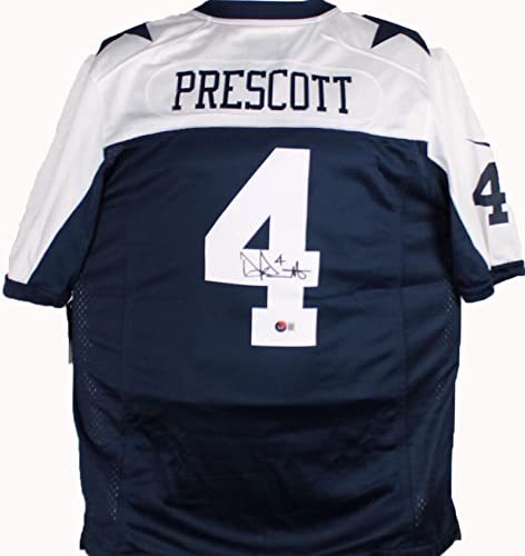 Dak Prescott Autographed Cowboys Blue Alternate Nike Game Jersey-Beckett W Hologram Black