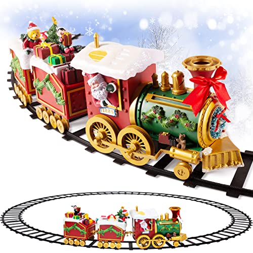 Christmas Train Set for Under The Tree with Music and Lights, 54″ Diameter Round Tracks and X-Large Trains