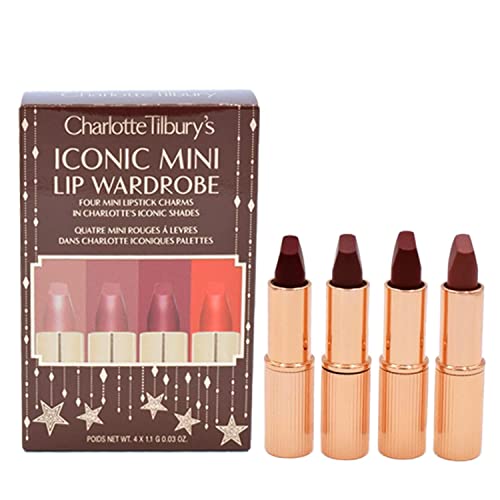 CHARLOTTE TILBURY Mini Iconic Lip Wardrobe – Matte Revolution Quad 4 Lipsticks Gift Set:: Pillow Talk, Pillow Talk Medium, Walk of No Shame, Red Carpet Red – Long Lasting
