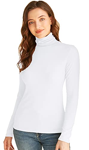 Women Turtleneck Tops Long Sleeve Slim Fit Lightweight Base Layer Shirts White Large