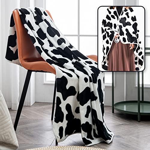 MAST DOO Cow Print Wearable Blanket with Buttons, Comfy Poncho Shwal Cape Fleece Throw Blanket, Small Office Blanket for Adult Women Work, Cow Gift