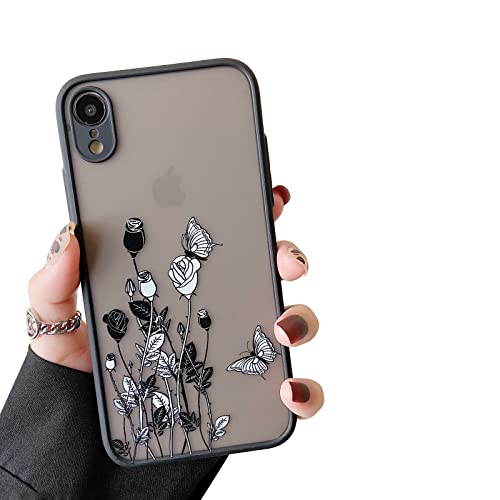 ZTOFERA Compatible with iPhone XR Case Cute, Matte Anti-Scratch Clear Black Floral Butterfly Rose Shockproof Lightweight Protective Case for iPhone XR, 6.1″ – Butterfly