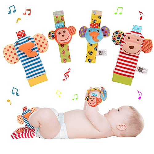 ThinkMax Baby Soft Rattle Toy, Foot Socks Wrists Rattles , Wrists Rattles for Baby,Ankle Sock Cotton and Plush Stuffed Infant Toys