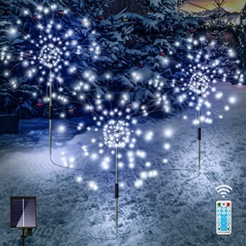 Solar Garden Lights Outdoor Decor, 3 Pack 360 LED Solar Fireworks Lights Waterproof 8 Modes Starburst Lights with Remote, Solar Flower Lights for Pathway Patio Yard Christmas Decorations(Cold White) | The Storepaperoomates Retail Market - Fast Affordable Shopping