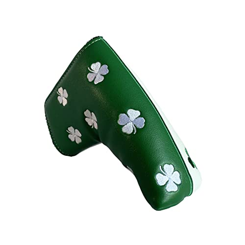 Egretgolf Golf Blade Putter Cover Headcover Clover Embroidered Head Covers with Magnetic Closure Fits All Brands, green