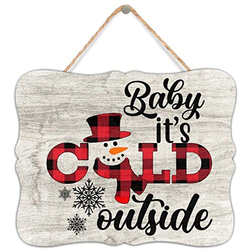 ArogGeld Baby It’s Cold Outside Wood Sign Red Black Plaid Snowman Christmas Wooden Sign Christmas Sign Wall Hanging Plaque Holiday Home Decoration for Front Door Garden Porch Bedroom