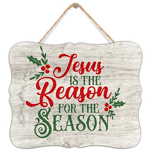 ArogGeld Jesus is Reason Season Wood Sign Funny Winter Holiday Wooden Sign Sign Wall Hanging Plaque Holiday Home Front Door Garden Porch Bedroom, White-style, 8 x 10 Inch (q2kpkzyrq6tp)