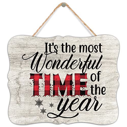 ArogGeld It’s The Most Wonderful Time of Year Wood Sign Red Black Buffalo Plaid Wooden Christmas Wall Hanging Plaque Holiday Home Decoration for Front Door Garden Porch, White, q2kpkxlexvxg, 8×10”