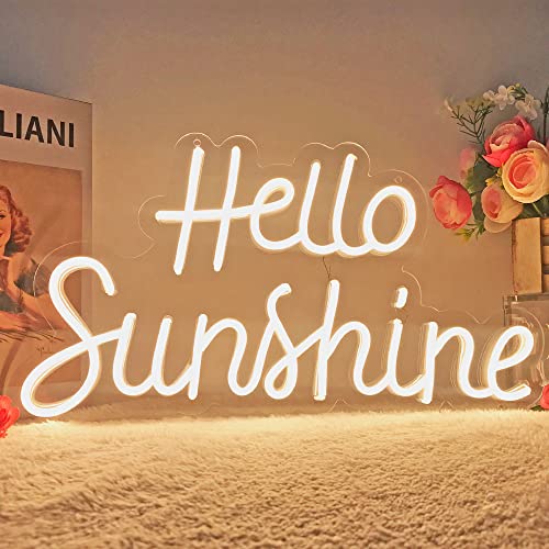 Hello Sunshine Neon Sign for Wall Decor, 17×9 inches, Neon Signs Hello Sunshine for Bedroom Office Home Bar Party Photo Backdrop Decor, Great Gifts for Friends, Boys and Girls by DIVATLA