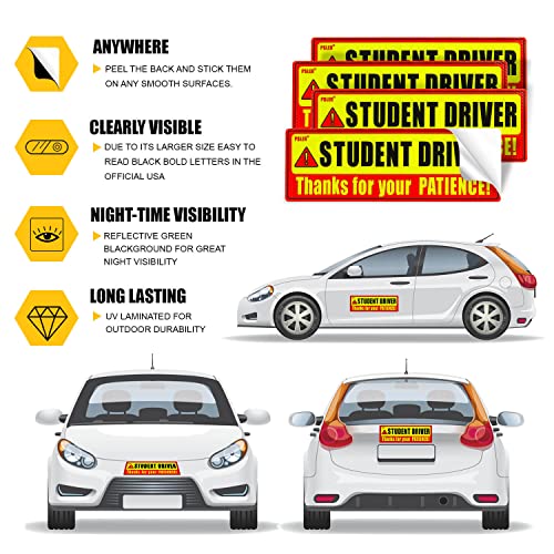 Student Driver Sticker Signs for Car, New Driver Sticker for Car Honeycomb High Reflective Technology Vinyl stickers, Sun Protection Waterproof Will not Fade, Men and Women Driver Car Vehicle Safety Sign for Bumper, Car Window, Trucks. | The Storepaperoomates Retail Market - Fast Affordable Shopping