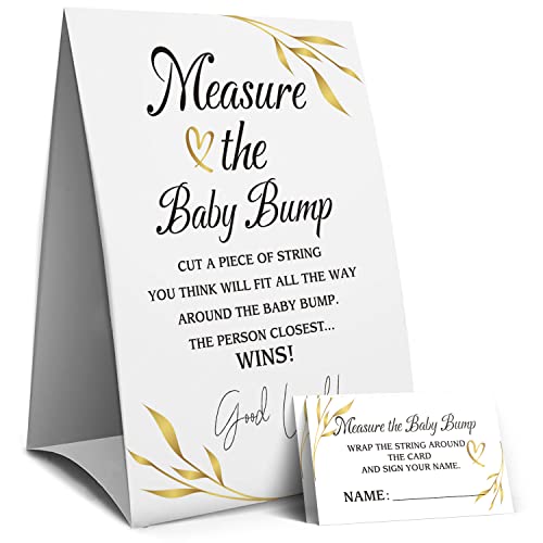 Measure Mommy’s Belly Sign, Baby Shower Sign, Measure the Baby Bump How Big is Moms Belly -1 Sign and 50 Guessing Cards(10B)