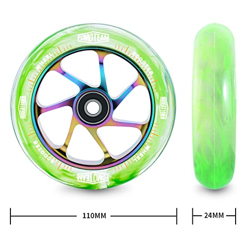 fomo team Pro Stunt Scooter Wheels 110mm24mm Watercolor Effect with ABEC-9 Bearings Installed 2-Pack Scooter Replacement Wheels (Green PU Rainbow Core) | The Storepaperoomates Retail Market - Fast Affordable Shopping