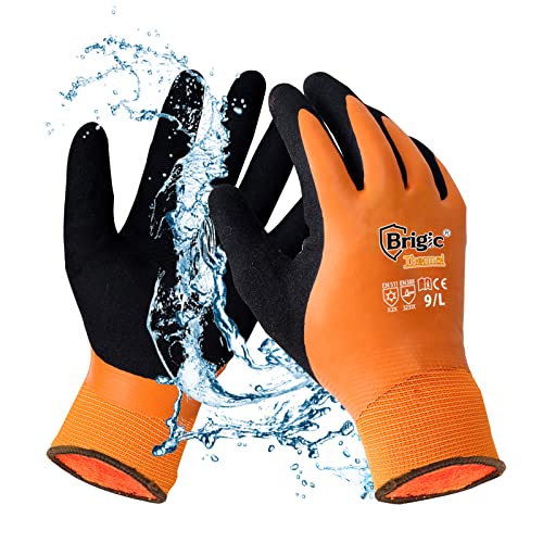 Brigic Winter Work Gloves for Men, Waterproof Work Gloves for Cold Weather, Insulated Freezer Gloves, Keep Working at 0℃/32℉, L 1 pair