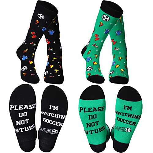 Coume 2 Pairs Soccer Lover Gifts Please Do Not Disturb I’m Watching Soccer Men’s Novelty Soccer Socks Funny Sports Themed Crew Socks for Men Women Teen Boys, Black and Green