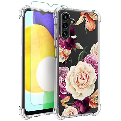 Osophter for Galaxy A13 5G Case Clear,Samsung A13 5G Case,Samsung A04S Case Transparent Reinforced Corners TPU Shock-Absorption Cell Phone Cover for Samsung Galaxy A13 5G(Purple Flower)