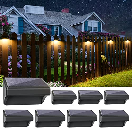 Aulanto Solar Fence Lights, Fence Lights with Warm White and RGB Lock, Solar Wall Lights IP65 Waterproof LED Fence Solar Lights Outdoor for Backyard, Garden, Wall Deck Railing Decor. (8pack & 4Modes)
