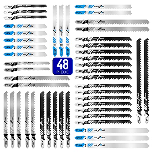 Jigsaw Blades Set 48pcs,Contractor Assorted T Shank Jig Saw Blades,Multi-Purpose HCS/HSS Saw Blades for Cutting Wood,Plastic,Metal | The Storepaperoomates Retail Market - Fast Affordable Shopping