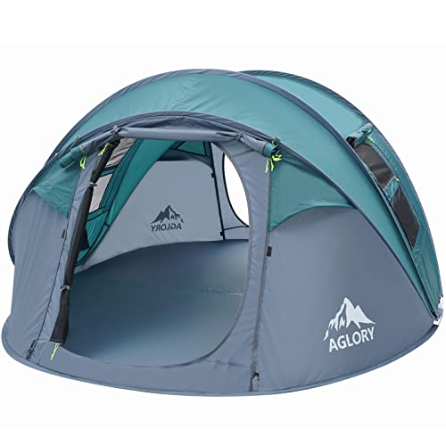 4-5Person Easy Pop Up Tent,9.5’X6.8’X49”,Automatic Setup,Waterproof, 2 Doors-Instant Family Tents for Camping, Hiking & Traveling (Green)