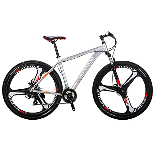 EUROBIKE Mountain Bike，XLX X9 Mens Mountain Bikes 29 Inches,21 Speed Dual Disc Brake Aluminum Frame Adult Bicycle (Silver mag 3-Spoke Wheel)