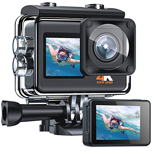 CAMWORLD Action Camera 4K 24MP Dual Screen, 170degree Wide Angle 4X Zoom PC Webcam Sports Camera WiFi Underwater Waterproof Camera 40M with EIS, 2 Batteries and Mounting Kits