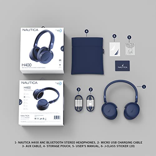 NAUTICA H400 Noise Cancelling (ANC) Bluetooth Headphones, On-Ear Wireless Headphones with Built-in Microphone Bluetooth v5.0 Wireless and Wired Stereo Headset, Deep Bass, Lightweight, Adjustable(NAVY) | The Storepaperoomates Retail Market - Fast Affordable Shopping