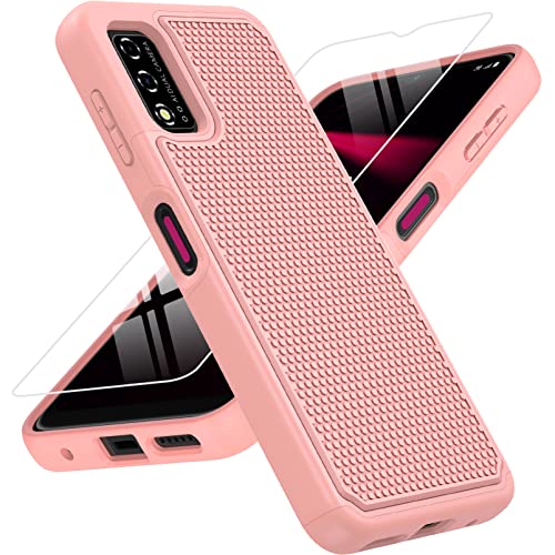 JXVM for T-Mobile REVVL V Phone Case 4G: Dual Layer Protective Heavy Duty Cell Phone Cover Shockproof Rugged with Non Slip Textured Back – Military Protection Bumper Tough – 6.52inch (Cute Pink)