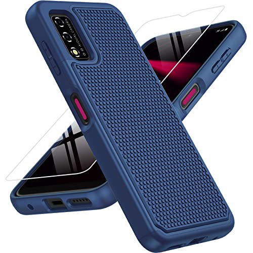 JXVM for T-Mobile REVVL V Phone Case 4G: Dual Layer Protective Heavy Duty Cell Phone Cover Shockproof Rugged with Non Slip Textured Back – Military Protection Bumper Tough – 6.52inch (Navy Blue)