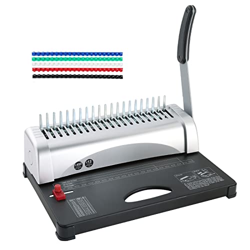FLKQC Binding Machine | 21 Holes Punch Binding Comb Machine, 450 Sheets, Paper Punch Binder with Starter Kit 100 PCS 3/8” PVC Comb Bindings for Letter Size, A4, A5 or Smaller Sizes Office Documents