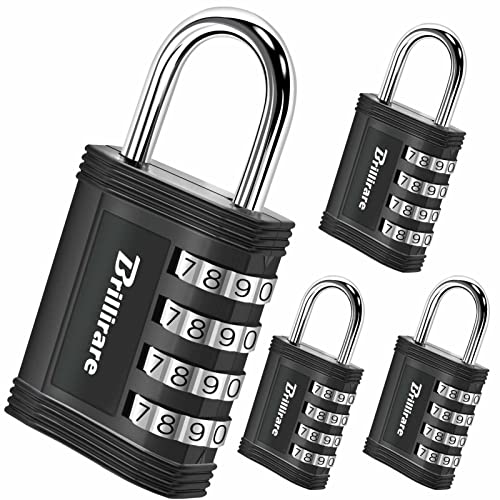 4 Pack Combination Lock, 4-Digit Waterproof Padlock, Zinc Alloy Outdoor Keyless Resettable Travel Luggage Locks for Backpack, Gym Locker, Hasp, Fence, Gate, Case, Toolbox-by BRILLIRARE