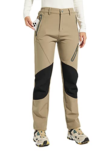 Willit Women’s Snow Pants Waterproof Warm Winter Hiking Pants Outdoor Pants Insulated Cold Weather Khaki L