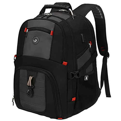 SHRRADOO Extra Large 50L Travel Laptop Backpack, College School Computer Backpacks with USB Charging Port Fits 17 Inch Laptops for Men Women(A Black)