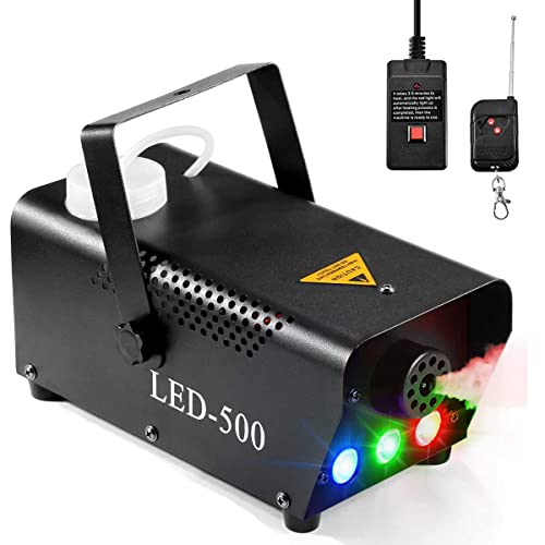 Fog Machine 500W Smoke Machine Controllable RGB LED Light and 2000 CFM Huge Fog with Wireless and Wired Remote Control for Halloween, Christmas, Wedding, Parties, DJ Performance, Stage Show