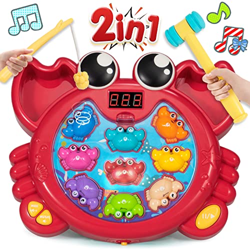 Whack a Mole Game for Toddlers Toys for 2 3 4 5 Year Old Boys Girls, Interactive Whack a Mole Fishing Game 2in1 Kid Educational Toddler Toy, Early Learning Developmental Gift Toys for 3+4+5+ Year Old