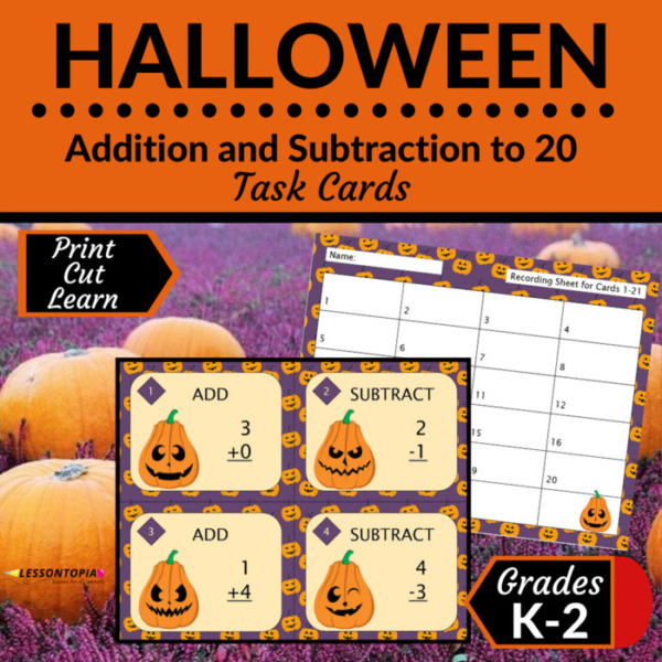 Addition and Subtraction Within 20 | Task Cards | Halloween