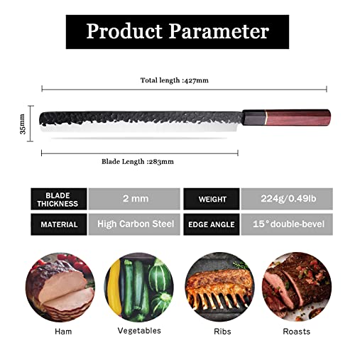 FUSIONKEI 11 Inch Slicing Carving Knife Hand Forged High Carbon Steel Brisket Knife Ultra Sharp Meat Slicer Ham Slicer Perfect for Slicing Meats Roasts Ribs Kitchen Grilling BBQ Tool Gift Box | The Storepaperoomates Retail Market - Fast Affordable Shopping