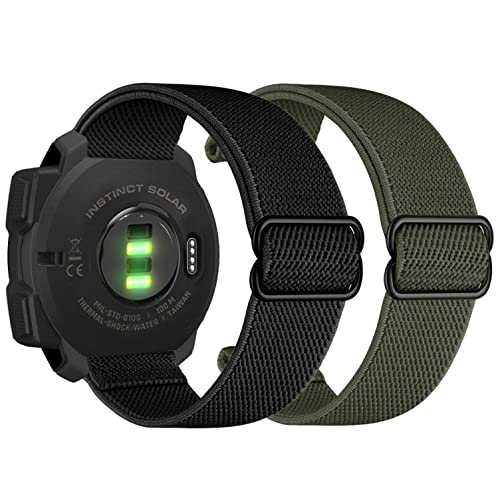 Abanen 22mm Elastic Watch Bands for Garmin Instinct / Instinct 2 Solar, Soft Stretchy Nylon Ultra-light Wristband Strap for Garmin Instinct Crossover Solar, Instinct Tactical/Esports (Black + Green)