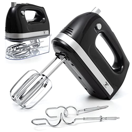 Moss & Stone Hand Mixer With Snap-On Storage Case, 5 Speed Hand Mixer Electric, 250W Power handheld Mixer for Baking Cake Egg Cream Food Beater,+ 4 Stainless Steel Accessories (Black)