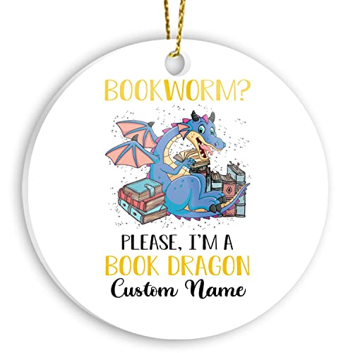 Personalized Ornament, Customize Bookworm Book Dragon Please Ornament with Name, Design Your Own Gift for Book Lover, Custom Unique Ornament for Christmas New Year Holiday Birthday