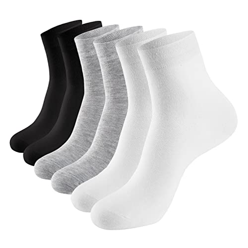 Women Thin Socks Bamboo Ankle Silky Quarter Anti Odor Casual Summer Socks 6 Pairs (Gray/White/Black, US Size 8-11)