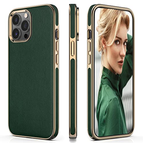 LOHASIC Case Compatible with iPhone 13 Pro Max Women, Soft Vegan PU Leather Classic Luxury Slim Cover Non-Slip Anti Scratch Full Protective Phone Cases for iPhone 13 Pro Max(2021) 6.7″ – Dark Green