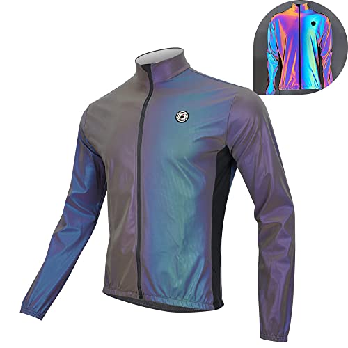 Darevie Men’s Cycling Jacket Waterproof Thermal Windbreaker High Reflective Rainbow Running Jacket