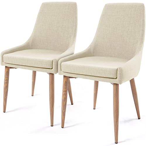 E&D FURNITURE Dining Chairs, Accent Living Room Chair Set of 2 Beige Kitchen and Dining Room Chairs 2 Pack Fabric Dining Comfy Chairs Sillas para Comedor Upholstered Dining Metal Leg Chairs