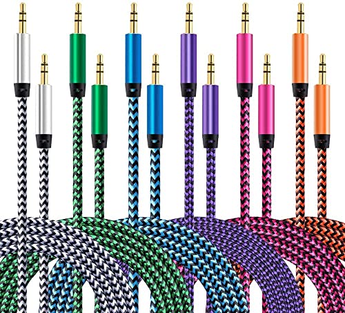 AUX Cord for Car, [6 Pack/10Ft] 3.5mm Auxiliary Audio Cable, Braided Stereo AUX Chords Compatible Headphone Car, iPhone, iPod, Samsung Galaxy, HTC, LG, Google Pixel, Tablet Male to Male Extension