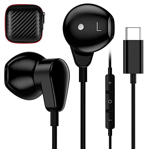 TITACUTE USB C Headphones for Samsung S21 S20 S23 S22 Ultra Galaxy Z Flip Fold A53 Digital Type C Earphone with Mic Noise Canceling Wired Earbuds for iPad 10 Pro Air Mini Pixel 7 6 6a OnePlus 11 Black