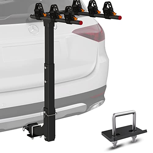 Bike Rack for Car, Bicycle Carrier Compatible with 2” Hitch Receiver, Heavy Duty Bike Hitch Mount Rack Double Foldable Swing Down Bike Car Racks Fit Most Truck, SUV and Minivan (3-Bike)